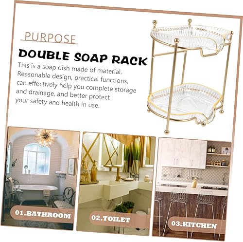 Miniatura 5 de PRETYZOOM Soporte de jabón de doble capa de alta calidad, plato de jabón de baño, ducha, bandeja para jabón, barra de drenaje, plato de