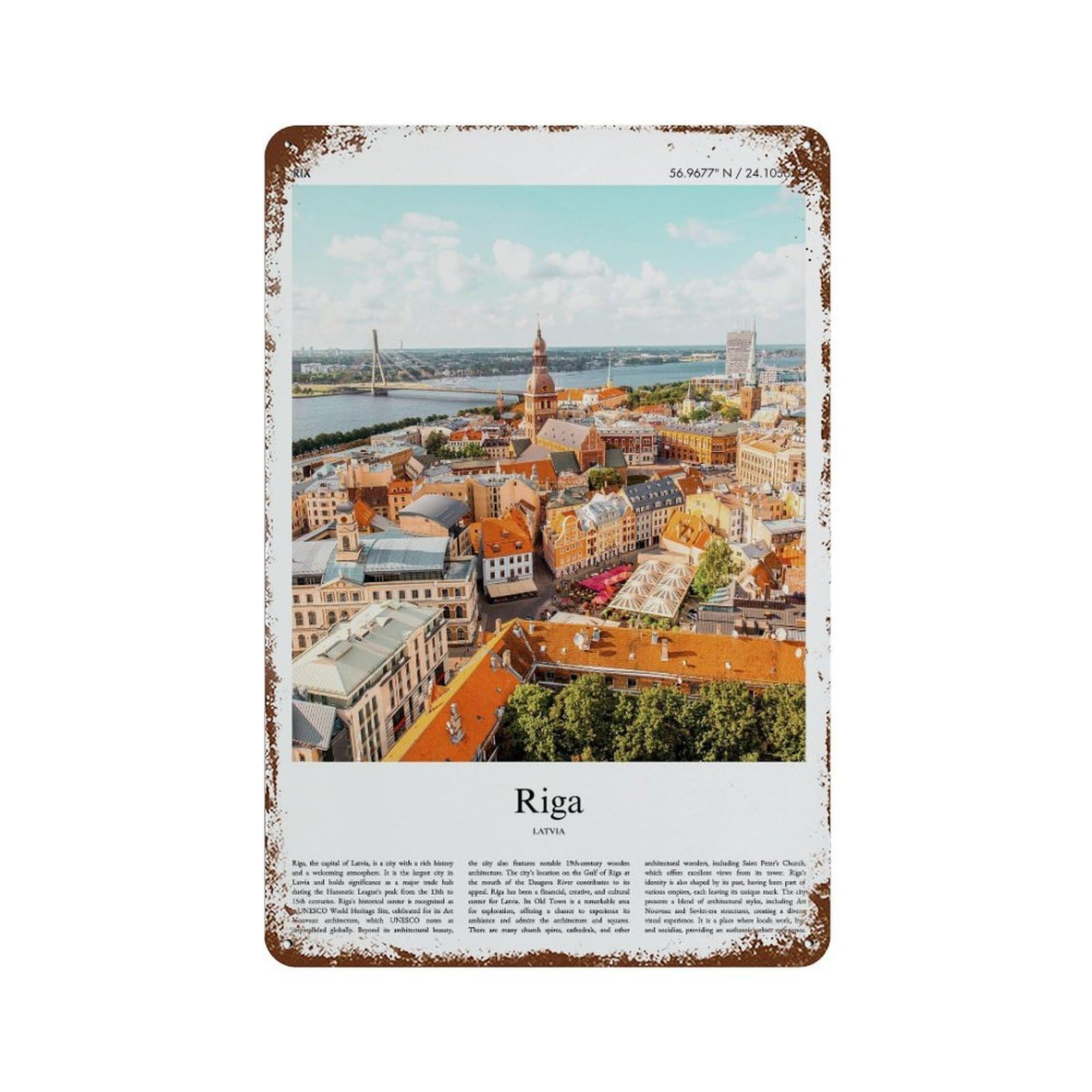 xiaoxiaoshen Riga Latvia City Scenery Wall Decor Art Metal Tin Poster Modern Home Decor Art Home Bar Shop Decorations Vintage Sign 30x20cm