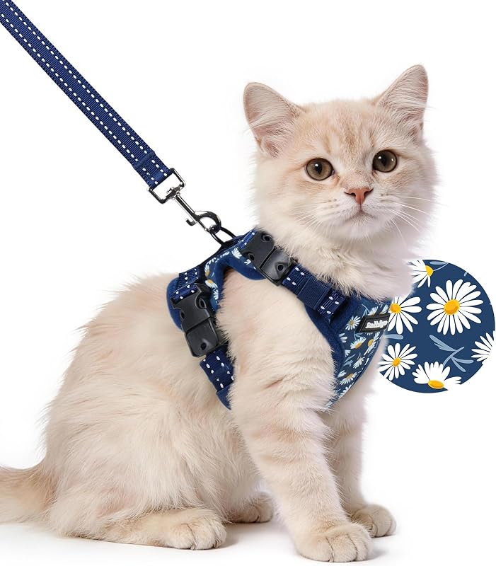 Peitoral para Gatos com Guia, Ajustável e com Detalhes Refletivos rabbitgoo Night Daisy