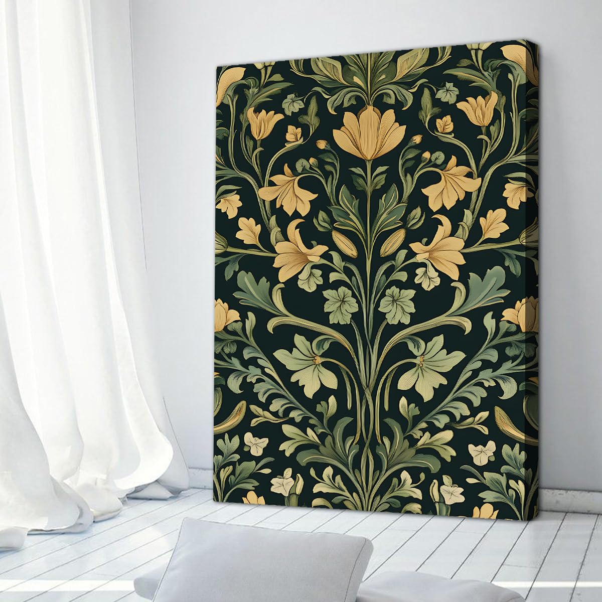 TOANGWALL Zielone Las Płótno Sztuka Sztuka Plakat Ornament Art Nouveau Botaniczny Lily Retro Barokowy Złoty Barokowy Winorośl Ilustracje ścienne do dekoracji biura 75 x 115 cm