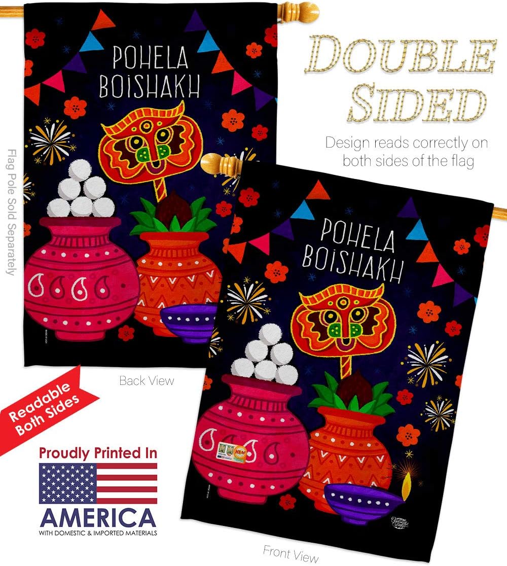 Pohela Boishakh House Flags Pack New Year Bengali Pahela Baishakh Mangal Shobhajatra Indian Bangladesh Support Our Troops Small Decorative Gift Yard Banner Double-Sided Made In USA 28 X 40