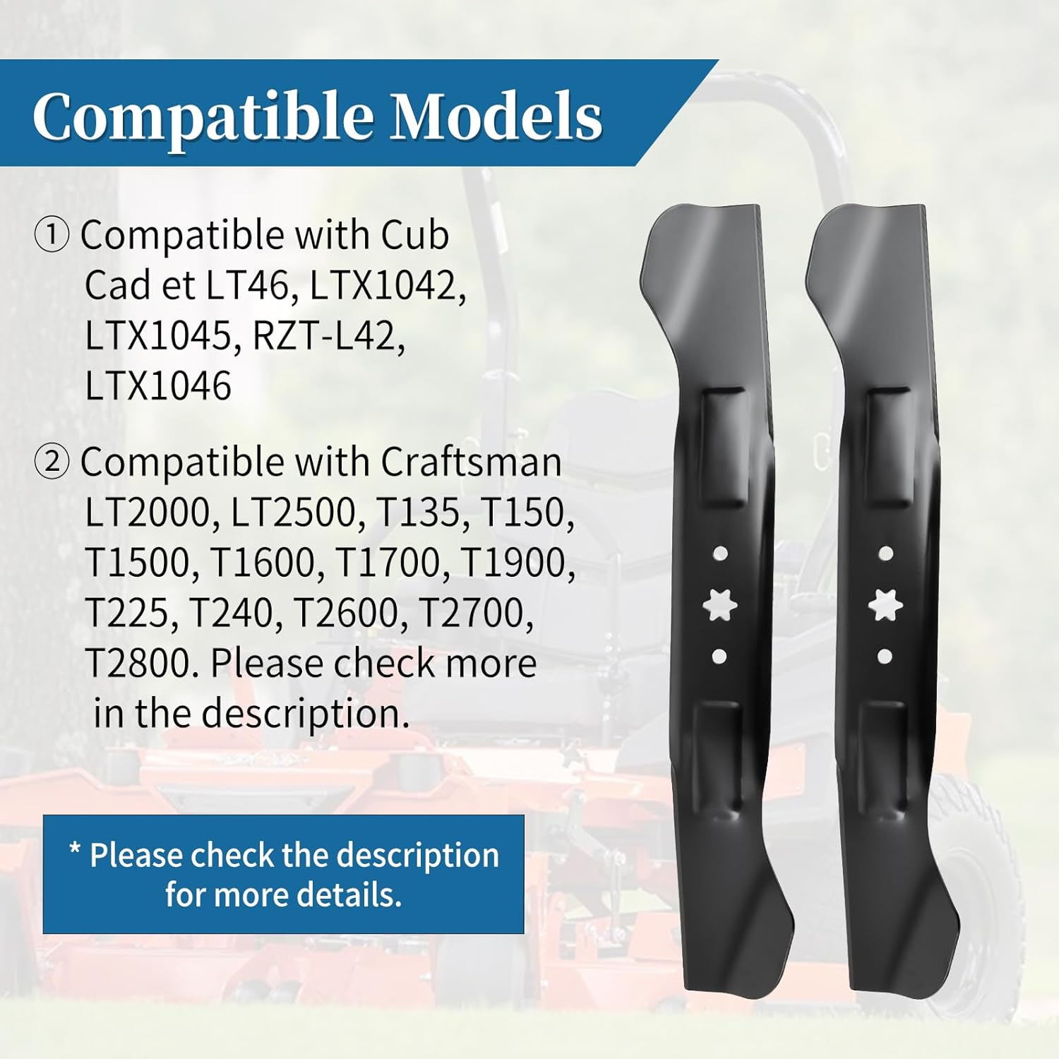 942-04244 Mower Blade for 46" Deck Cub Cad et XT1 XT2 LT46 LTX1045 - High Lift Blade Compatible with Troy-Bilt MTD Craftsman Riding Lawn Tractor, Replace 742-04244 942-04244A 742-04290, 2 Pack