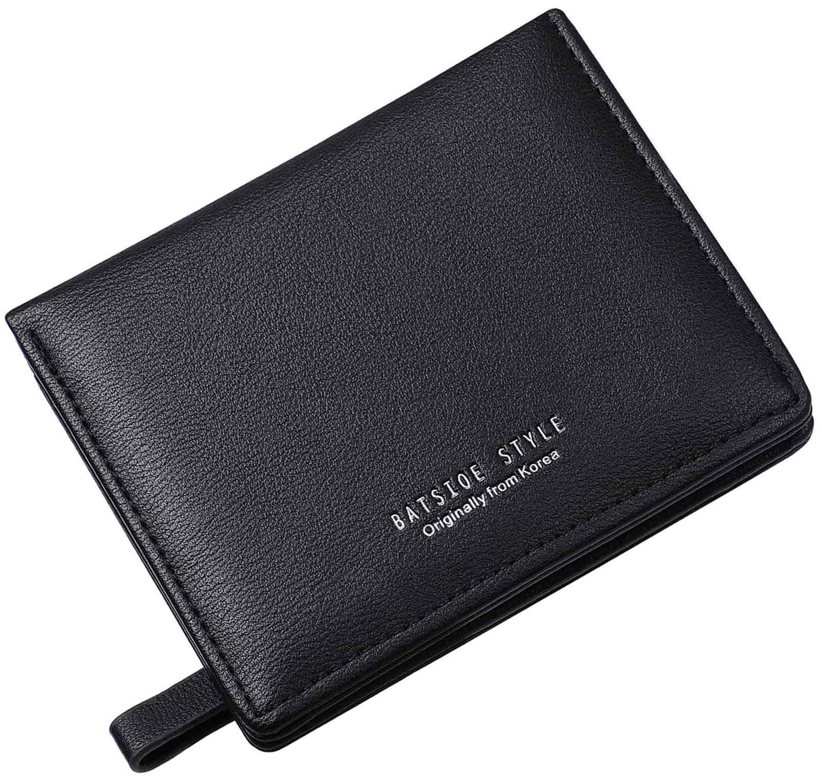 Geldbörse Damen klein Leder Kleines Portemonnaie Mini Kurzer Damen Geldbeutel mit Zipper Münzfach Brieftasche, Schwarz