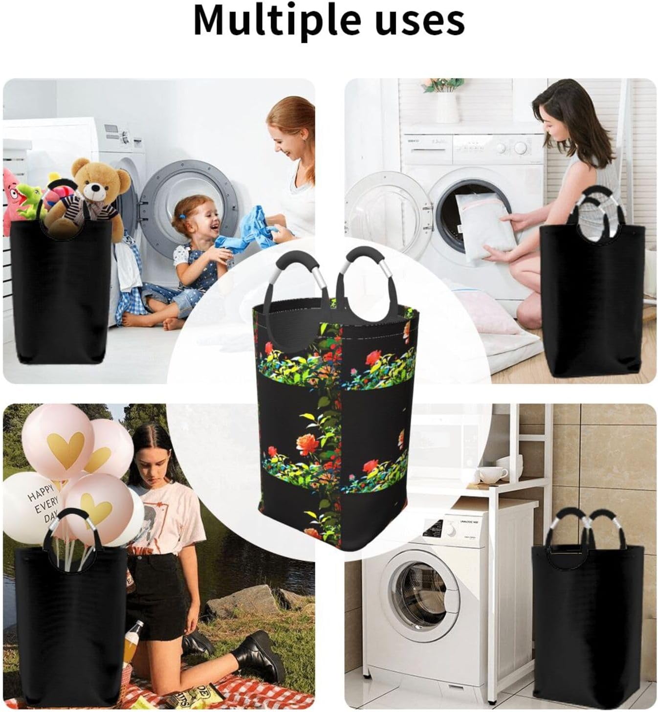 Plant Rose Foldable storage bag, 50L capacity, suitable for laundry room, dormitory bedroom, dirty clothes storage basket.