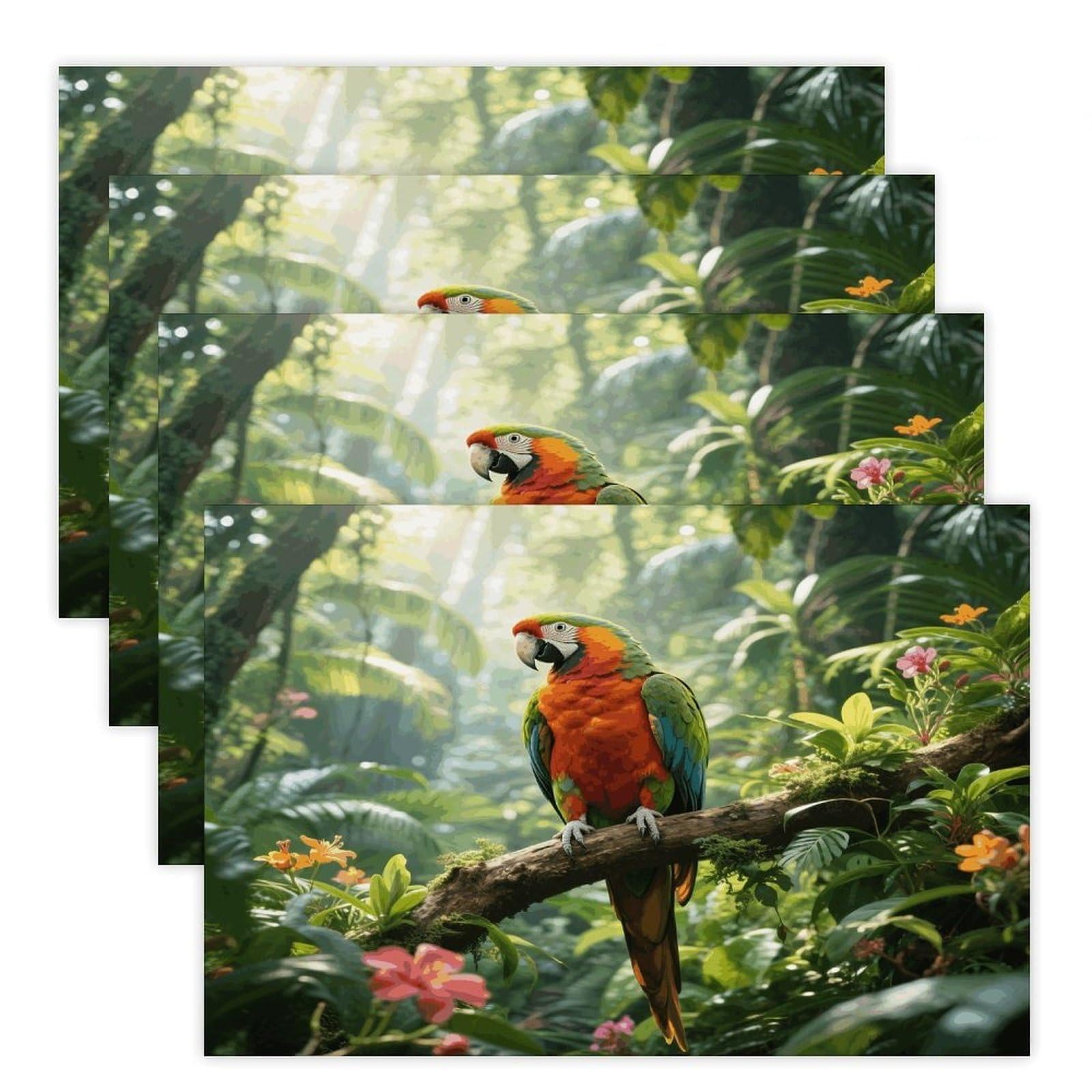 Rainforest Parrot Placemats Heat Resistant Non-Slip Place Mats Washable Wipeable Table Mat Kitchen Dining Table Decoration Placemats Indoor Outdoor Place Mats 17.7’’×11.8’’
