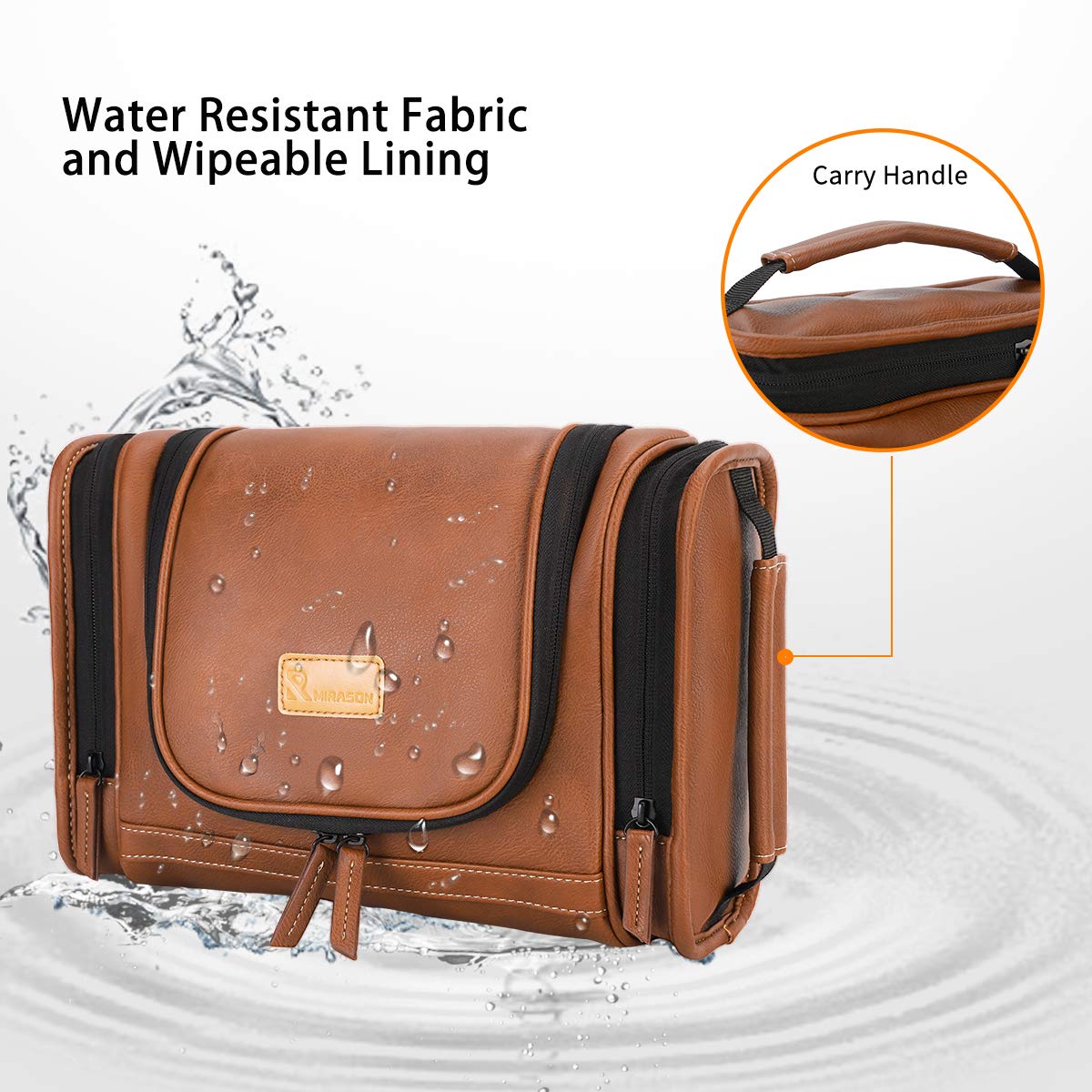 Hanging Toiletry Bag for Men Dopp Kit Waterproof Travel Organizer with Sturdy Metal Hook and Handle for Bathroom Shower Cosmetics Camping Brushes Shaving (Brown)