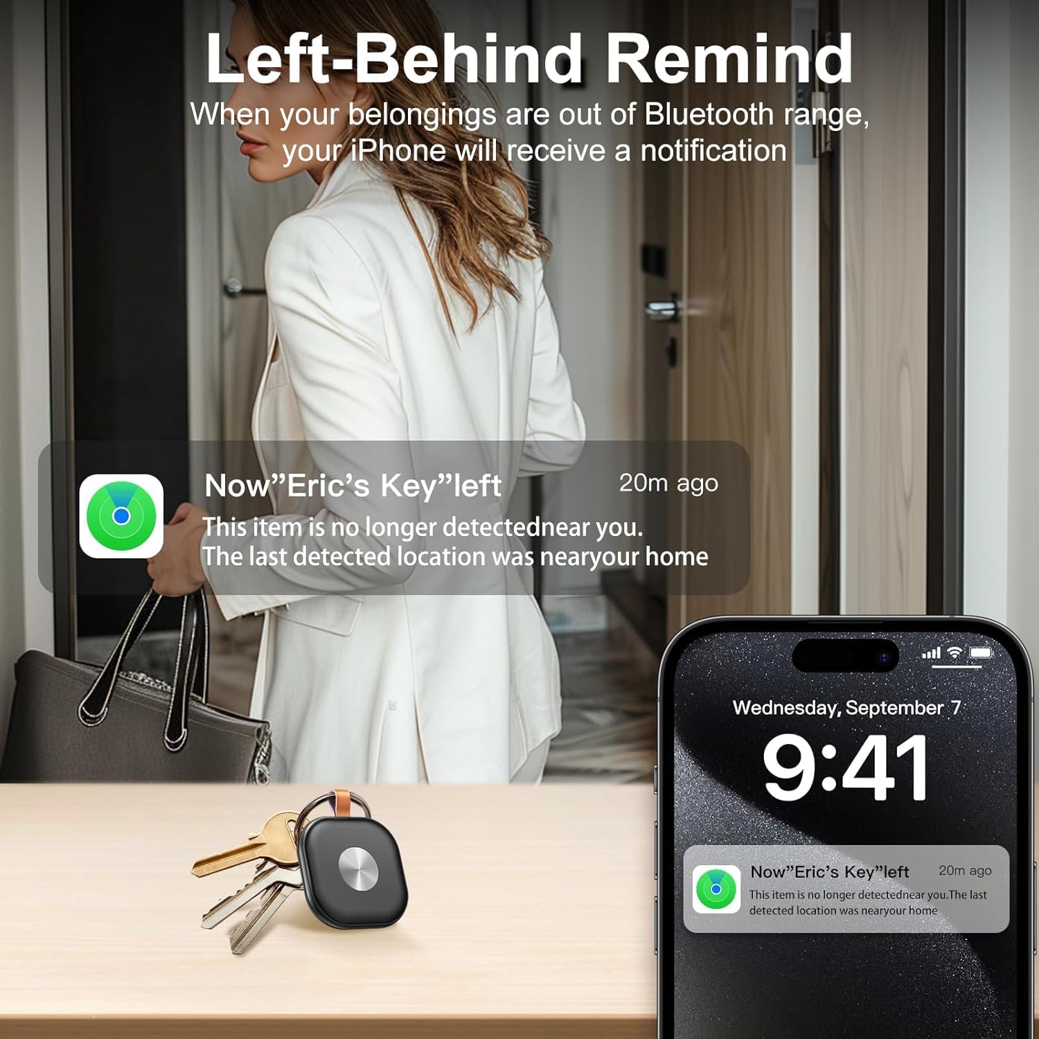 Key Finder,Bluetooth Loss Prevention Device,Compatible with Apple Find My(iOS only) for Car Key,Wallet,Luggage Locator(1 Pack White)