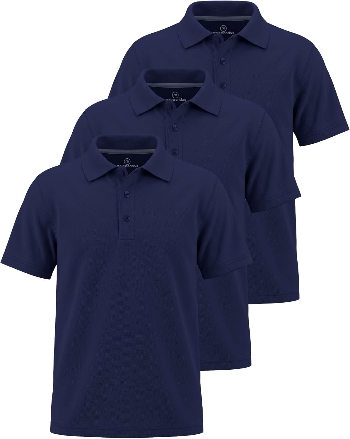 Real Essentials 3 Pack: Boy's Short Sleeve Polo Shirt - School Uniform Active Performance Golf (Ages 4-16)
