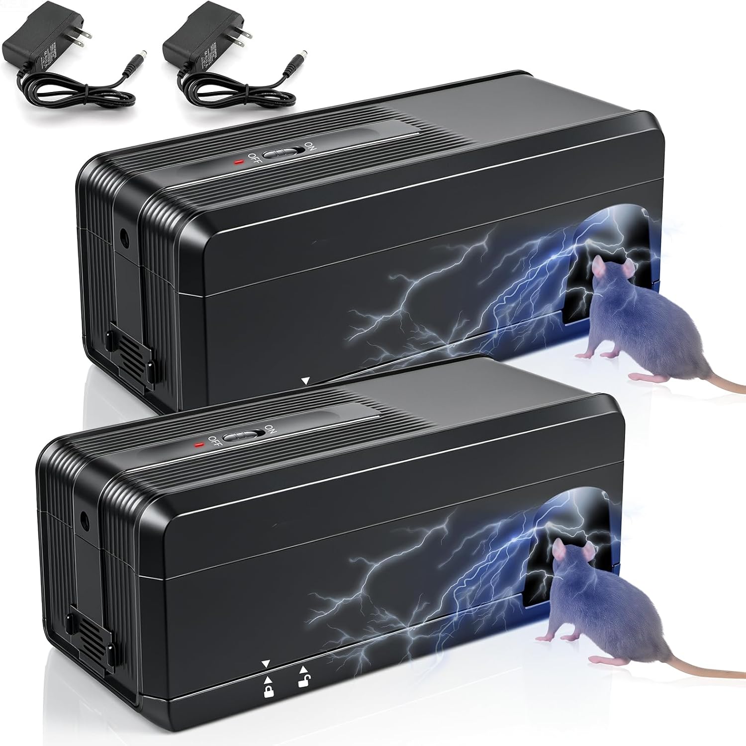 2Pack Electric Mouse Traps Indoor for Home, No-Touch Rat Trap with Powerful Voltage for House, Kitchens, Garages, Living Rooms, Reusable Rodent Trap Zapper for Rats Mice Chipmunks(Black)