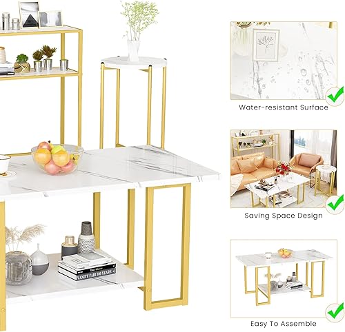 Miniatura 12 de DKLGG Juego de 3 mesas de sala de estar, moderna mesa auxiliar cuadrada de mármol sintético y 2 mesas rectangulares para sofá, mesa auxiliar, mesa