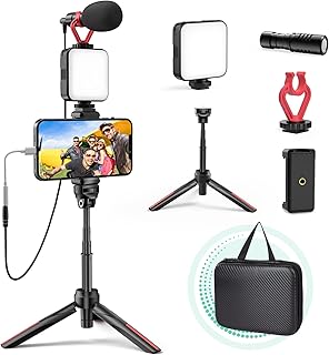 Smartphone Video Vlogging Kit with LED Light, Phone Holder, Microphone, Tripod, Carry Bag, TECELKS YouTube Starter Kit for iPhone/Android, Content Creator Kit for Video Recording Vlogging