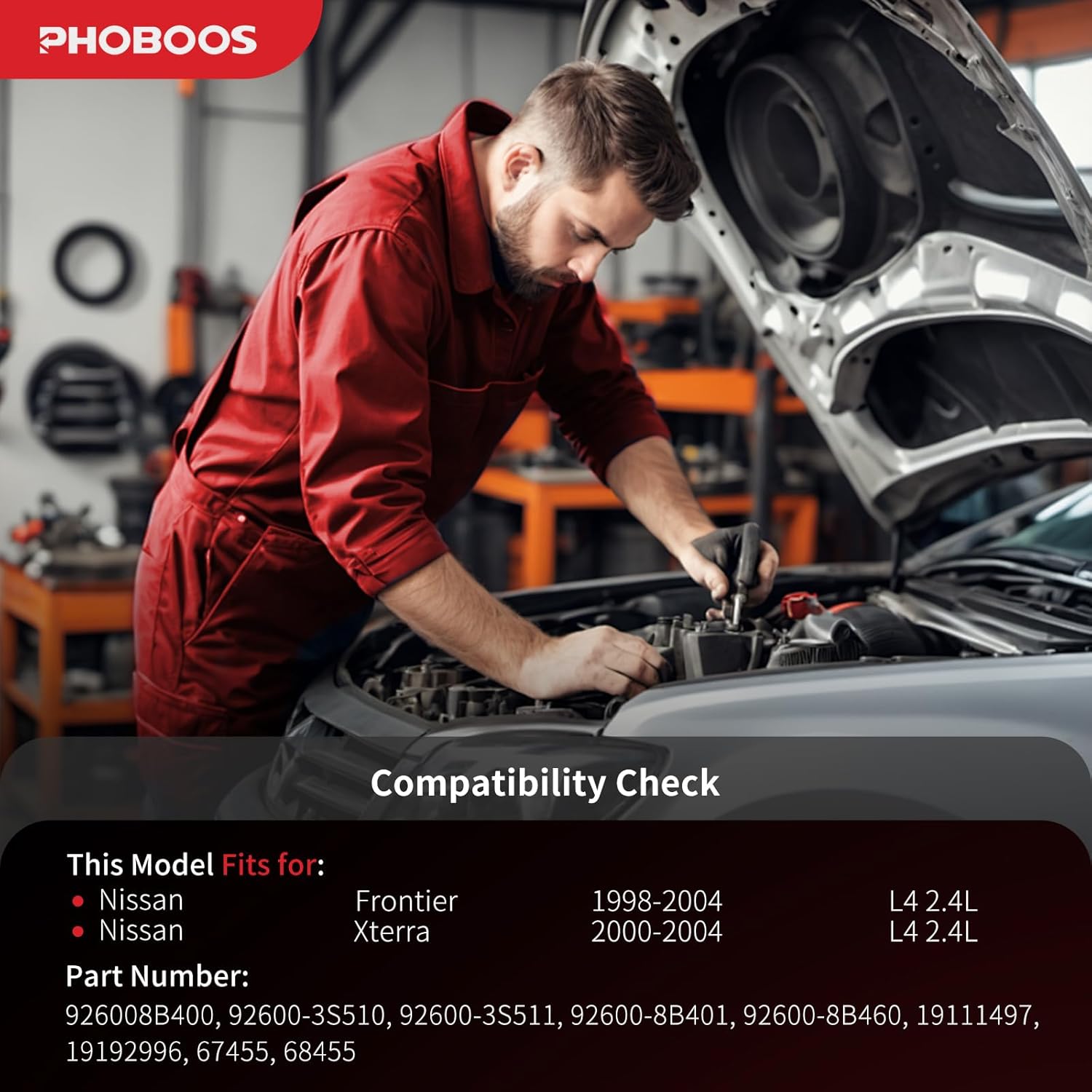 PHOBOOS A/C Compressor with Clutch Compatible with Nissan Frontier 1998-2004, Xterra 2000-2004, L4 2.4L. Fast Cooling, Low Noise, Easy Installation, Ref. 68455
