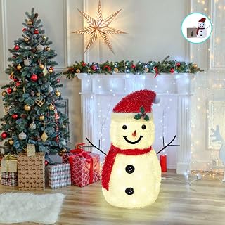 2FT Collapsible Lighted Christmas Snowman, Pre-Lit Light Up 50 LED Warm White Lights, Pop Up Snowman Holiday Decorations Easy-Assembly Reusable for Indoor Outdoor Garden Yard Lawn Xmas Decor