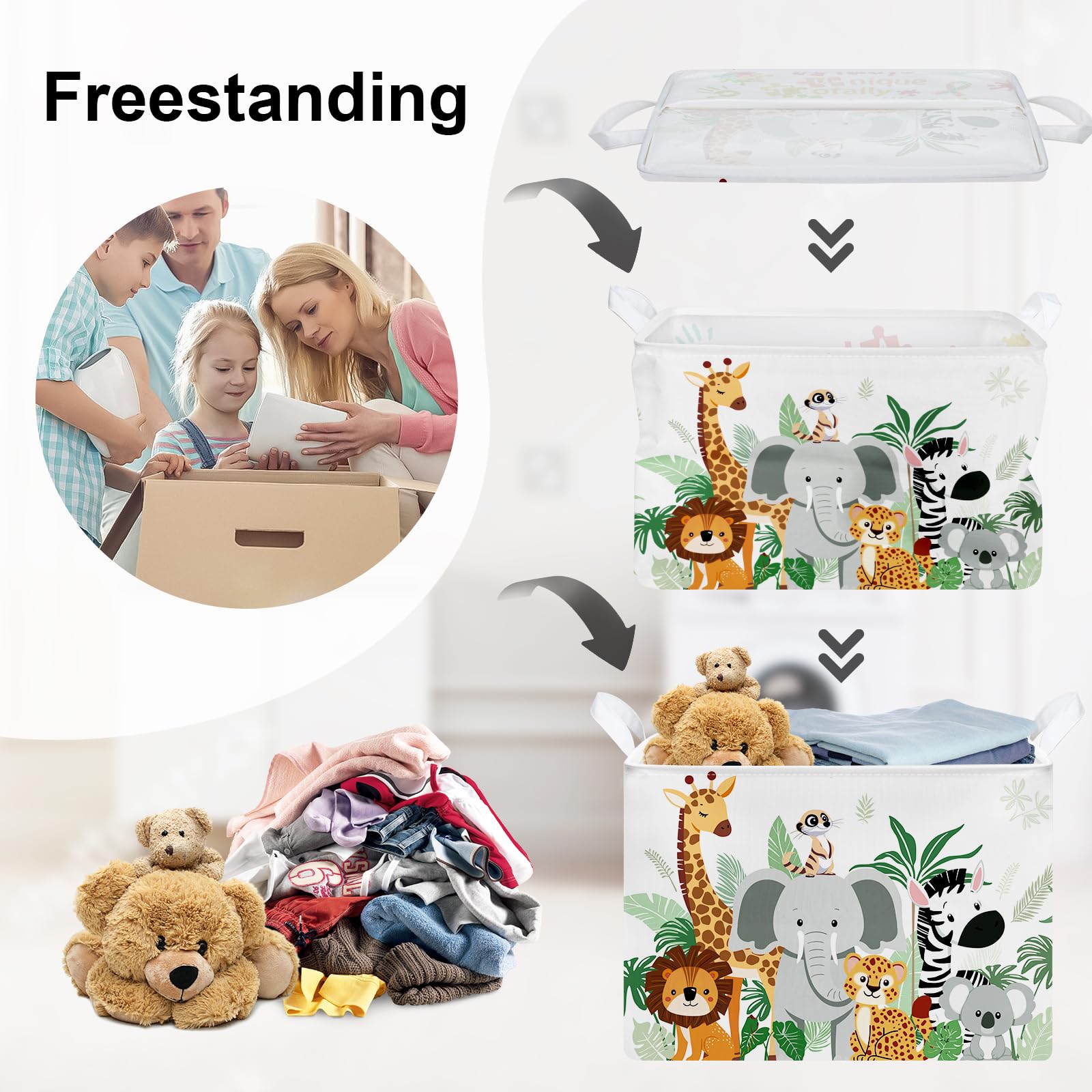 Grand Paniers à Linge Animaux Tropicaux pour Garçon Fille Girafe Eléphant Repliable Panier Rangement Jouets Vêtements pour Salle de Bain Chambre à Coucher, Lion, 36L