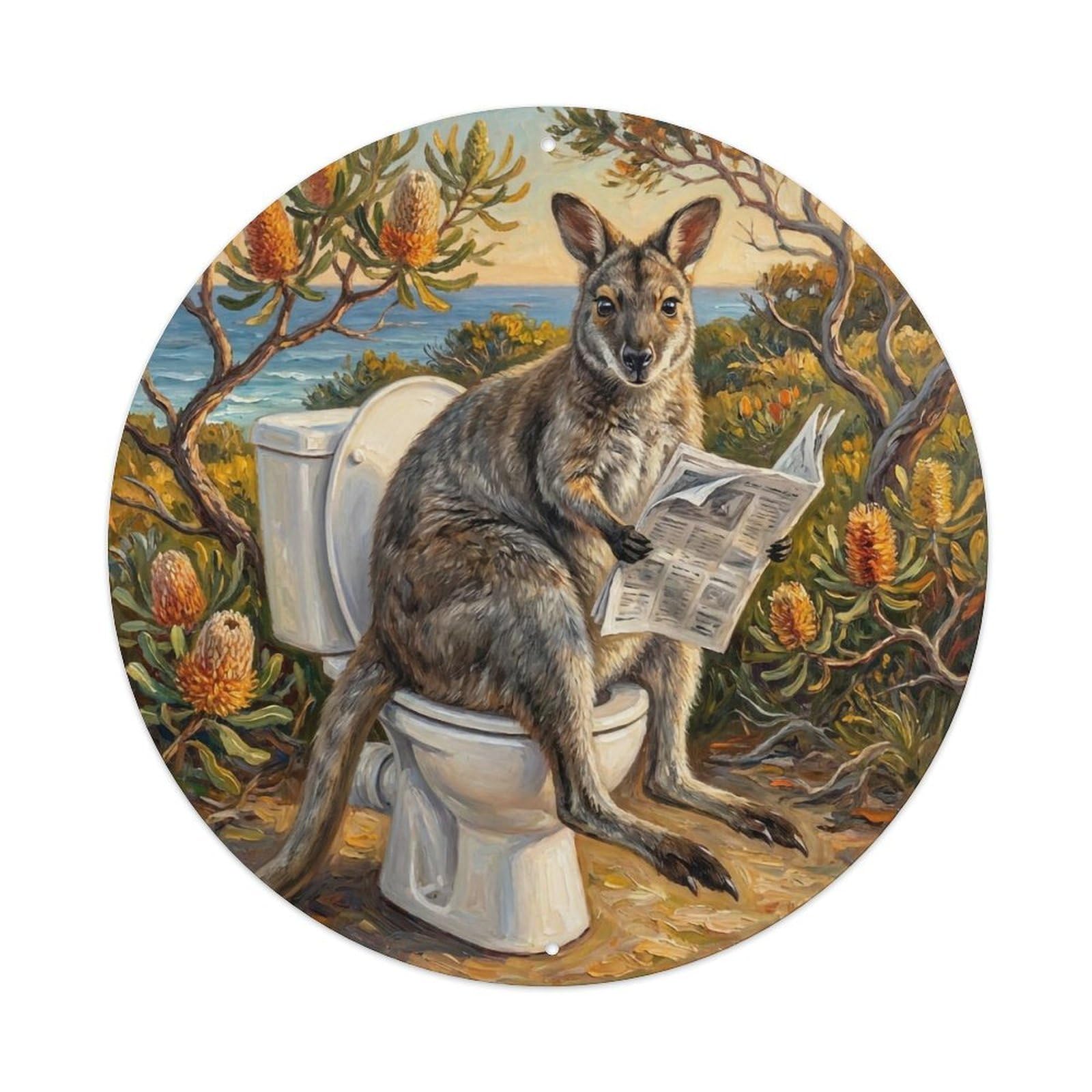 Wallaby On Toilet Humorous Bathroom Coastal Heath Reads Metal Tin Sign