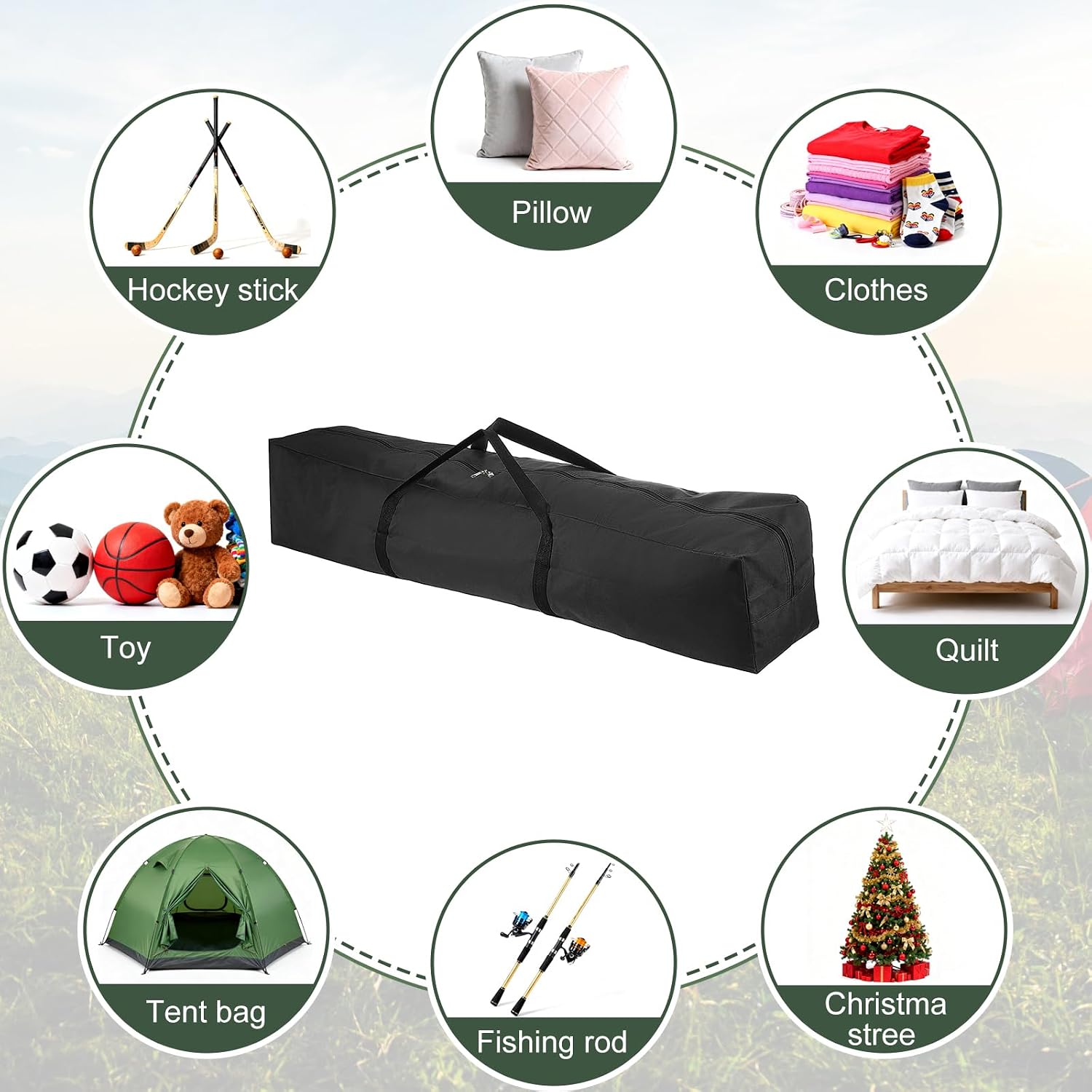 Storage Duffle Bag, Zippered Sport Camping Equipment Storage Waterproof Foldable Luggage Bag Gear with Padded Handles 53 in & Black -Fit for (Outdoor/Travel/Tent/Fishing Tripod) image 5