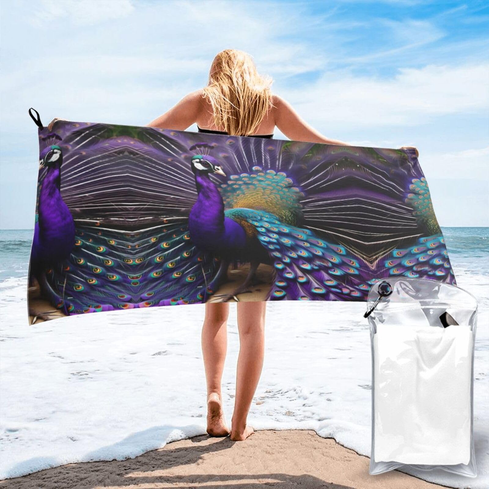 Toalla de baño de pavo real morado con acabado suave premium