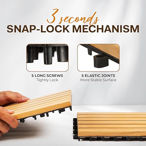 Miniatura 3 de Idzo Juego de 10 baldosas de teca de alta calidad, suelo de madera de teca distintivo con aceite innato que puede soportar elementos del agua y el