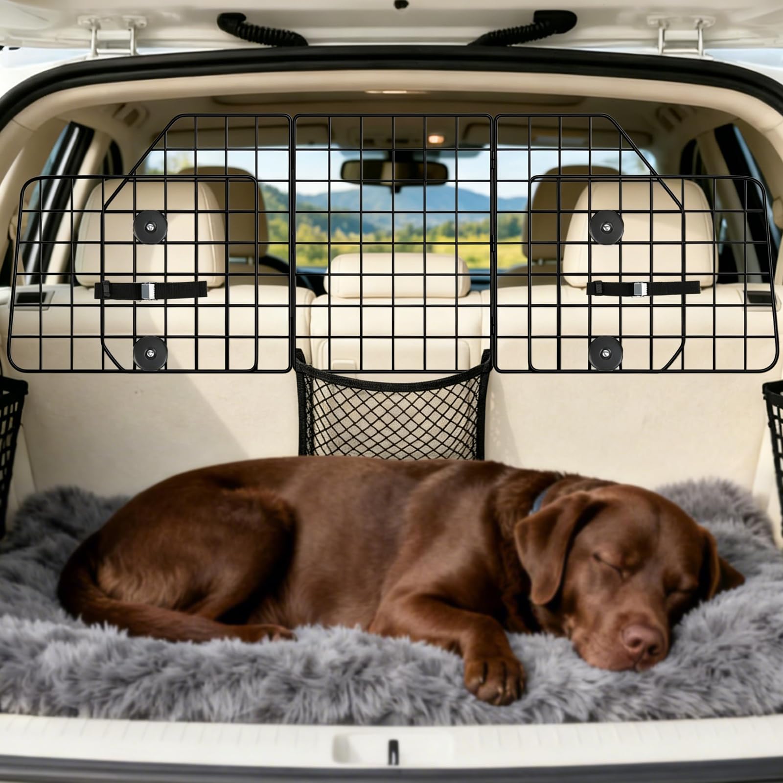Photo 1 of ERYTLLY Dog Car Barrier for SUVs, Vehicles, Dividers, Adjustable Heavy-Duty Wire Pet Gate, Foldable Car Pet Barrier with Mesh Bag, Car Accessories Safety Travel, for Cargo Area 36.6" to 64.5" Width