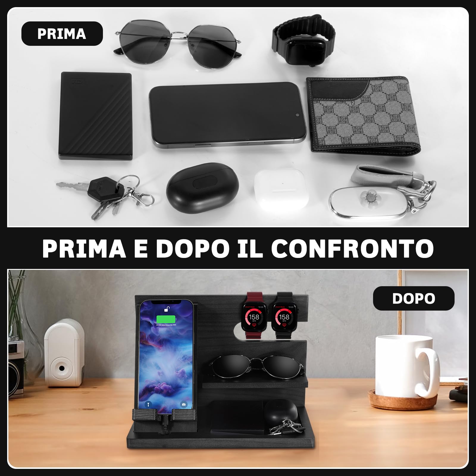 AliveByte Geschenke für Männer Holz Telefon Dockingstation Nachttisch Organizer Weihnachten Geburtstag Geschenke Schreibtisch Organizer Docking Station Vatergeschenke Papa