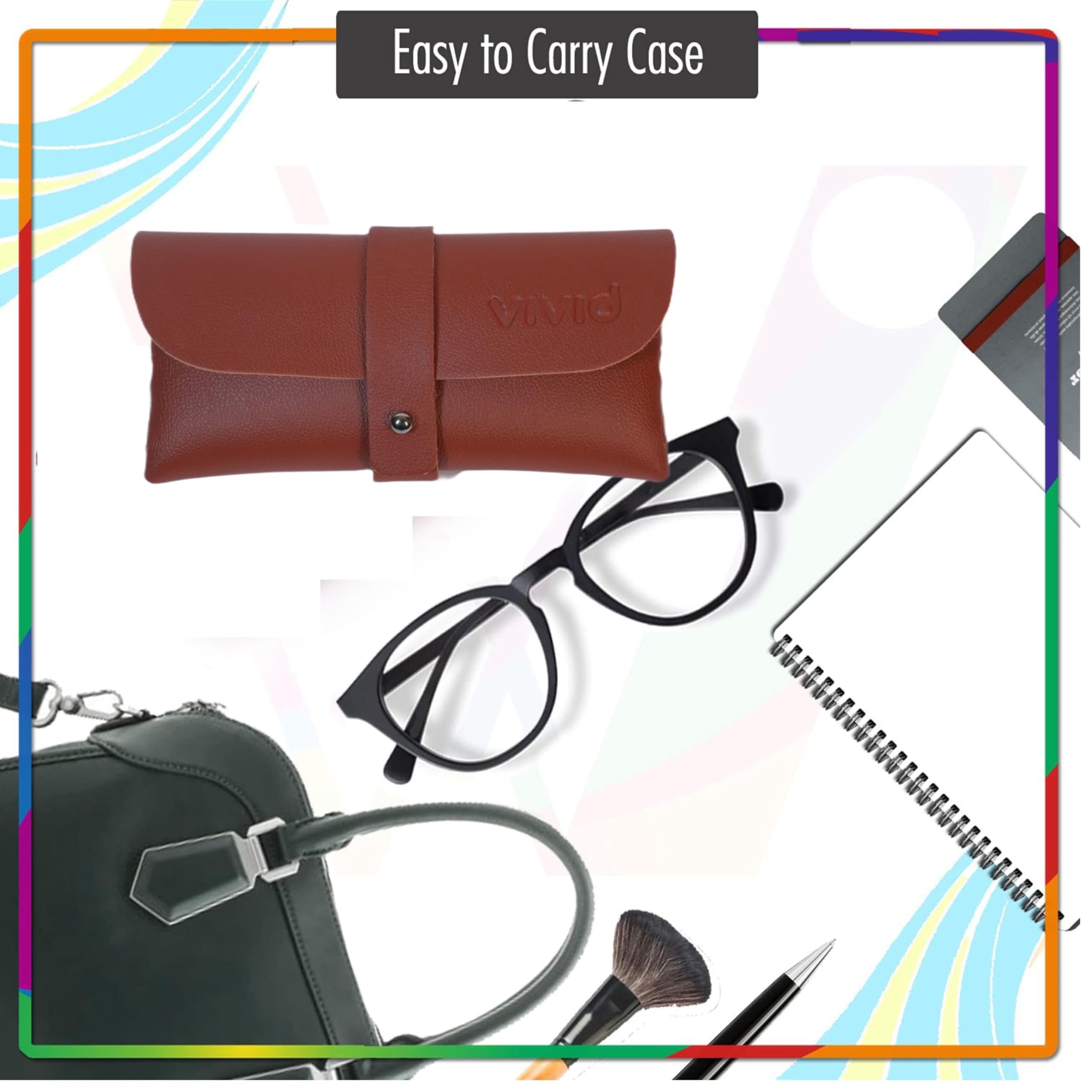 VIVID Vision Unisex Eyewear Case Cover Brown | PU Leather Spectacle Box with Soft Tricot Lining | Lightweight Protective Glasses Pouch | Slim Specs Holde | XV- CD-03-BROWN 1