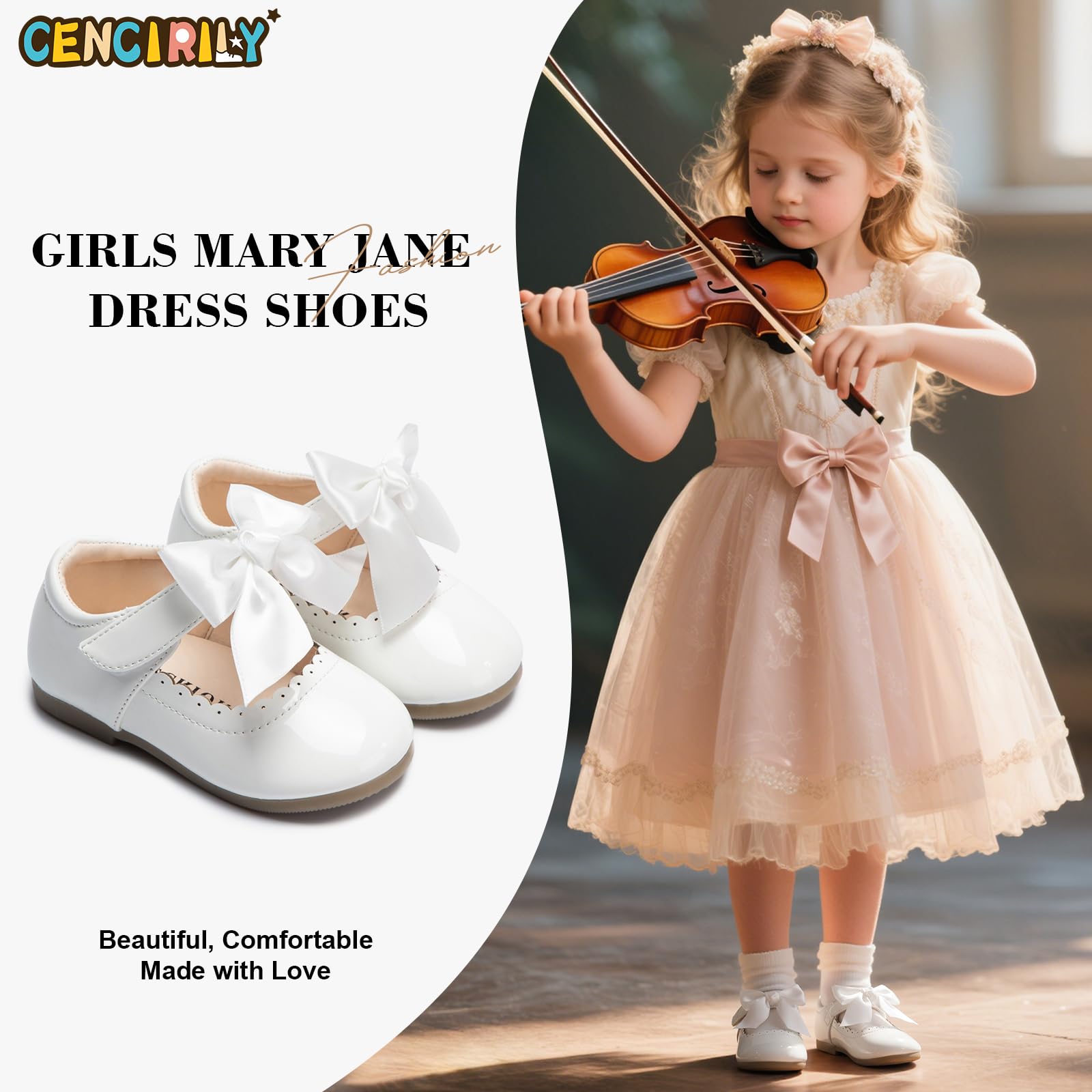 CENCIRILY Chaussures Mary Jane pour filles - Bout carré - Chaussures de princesse à paillettes avec nœud à paillettes scintillantes - Pour anniversaire, bal, cosplay, danse pour petits enfants