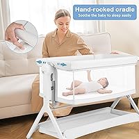 Vista 10 de INFANS Cuna de bebé 5 en 1, cama mecedora mejorada con ruedas, cesta de almacenamiento, bolsa de viaje, mosquitera, altura ajustable, cuna portátil