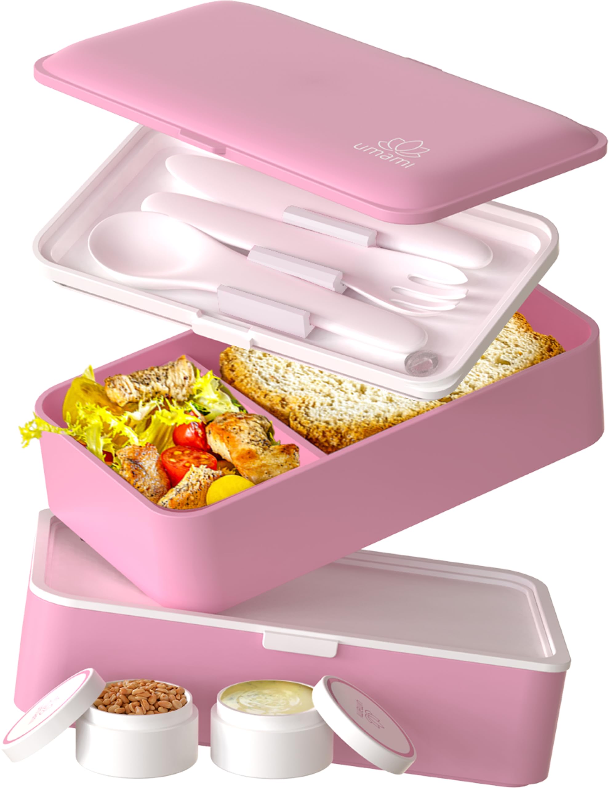Umami Bento Lunch Box, Couverts & 2 Pots à Sauce Inclus, Boîte à Lunch Étanche, Lunchbox Adulte, Micro-Ondable Boîte Repas Compartimentée