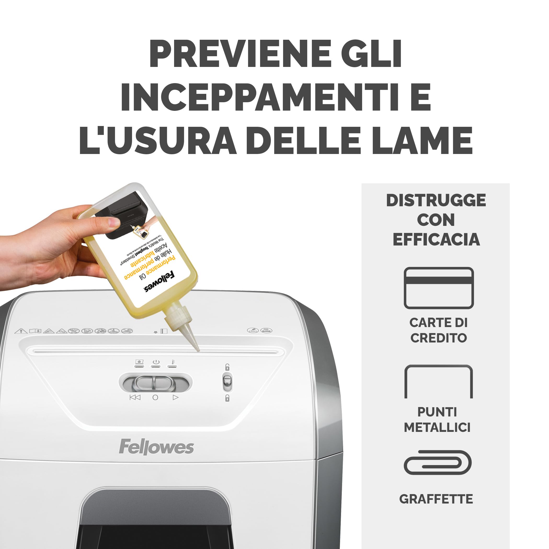 Fellowes Distruggi documenti a frammento FS-12C, 12 fogli, per casa e piccolo ufficio & Olio per Distruggi Documenti, per Tritacarte a Frammento e Striscia, 355 ml - Olio Lubrificante con Beccuccio