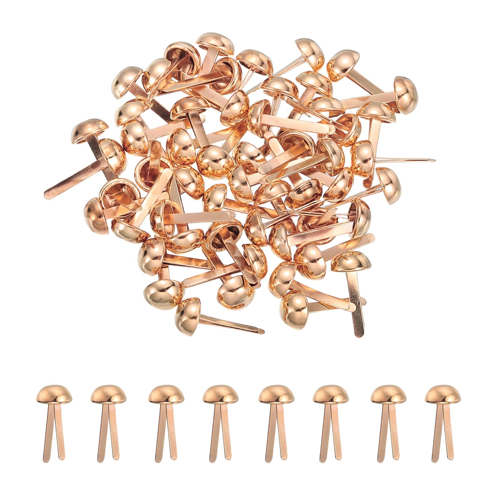 PATIKIL 120 Pcs Brads Paper Fasteners, 6 x 13 mm Metal Round Head Split Pins, Prong Brads for Scrapbooking Leather Craft Decorative DIY Supplies, Rose Gold