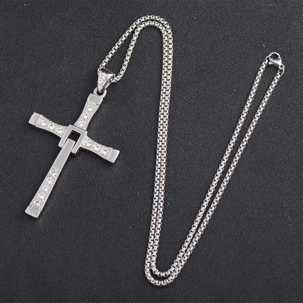 Collar de Cruz de Acero Inoxidable,YUEYUEKE Joyería de acero de reducción 1:1, incrustadas con diamantes de imitación, regalo para marido/parientes/amigo (caja de regalo), Acero inoxidable