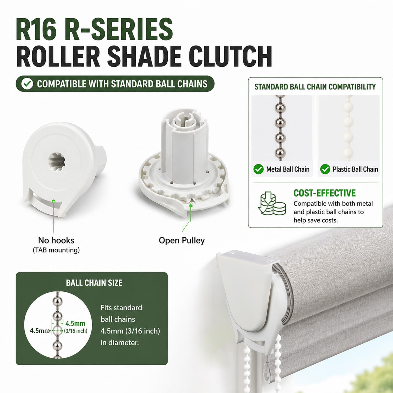 Roll Ease R-Series R16 Embrague de Persiana Enrollable R16C53 Compatible con Tubos de 3,8 cm Mecanismo de Repuesto