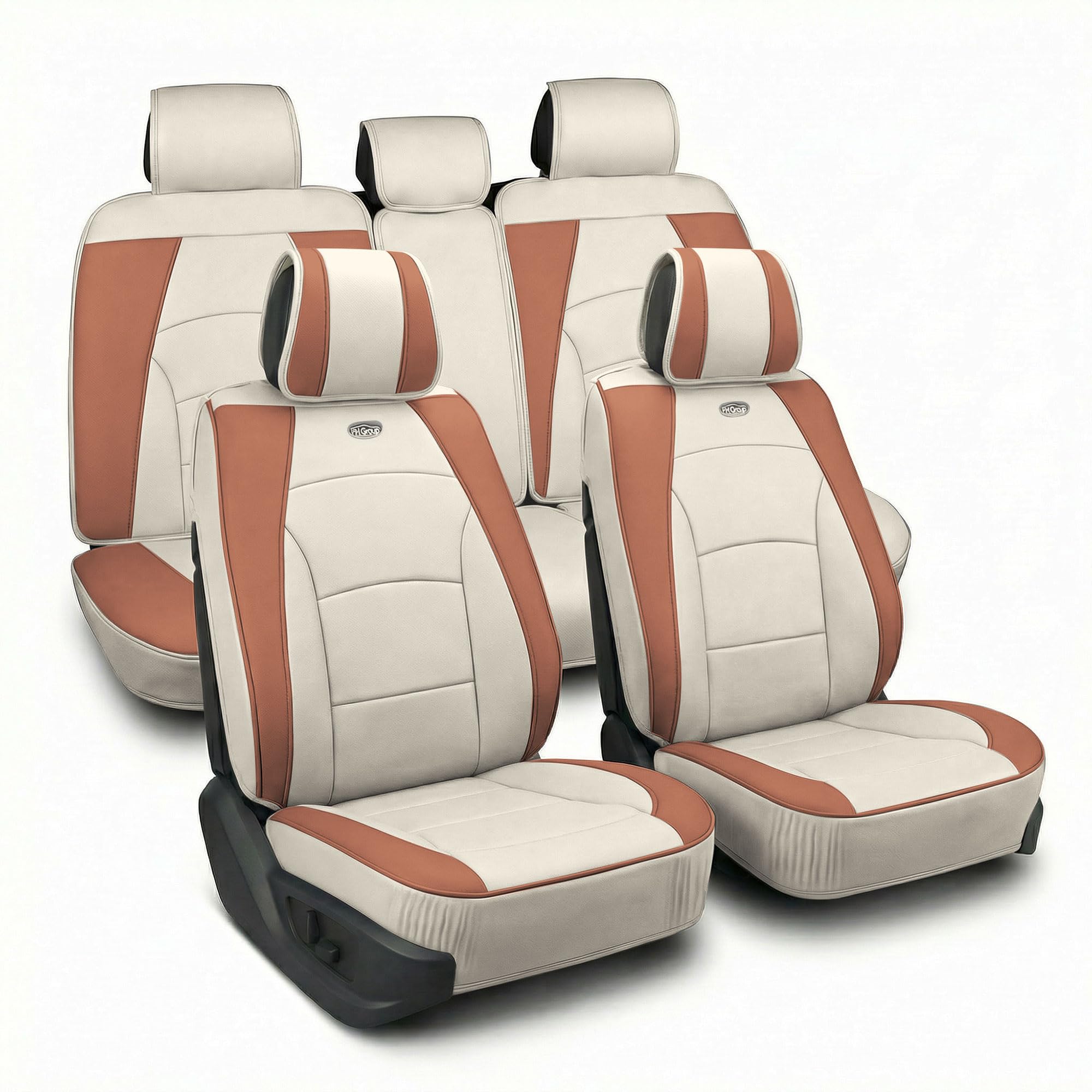 FH Group Ultra Comfort Highest Grade Faux Leather Full Set Cushion Pads Car Seat Covers for Front and Rear– Universal Fit for Cars Trucks &amp; SUVs (Beige/Tan)