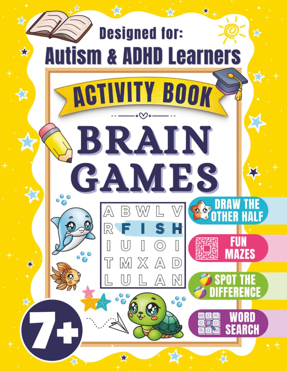 Brain Games Activity Book for Kids 7+: A Focused Learning Workbook for ADHD & Autism Learners, Summer-Themed Mix of Puzzles, Word Searches, and Fine Motor Exercises (Inclusive Learner Corner)