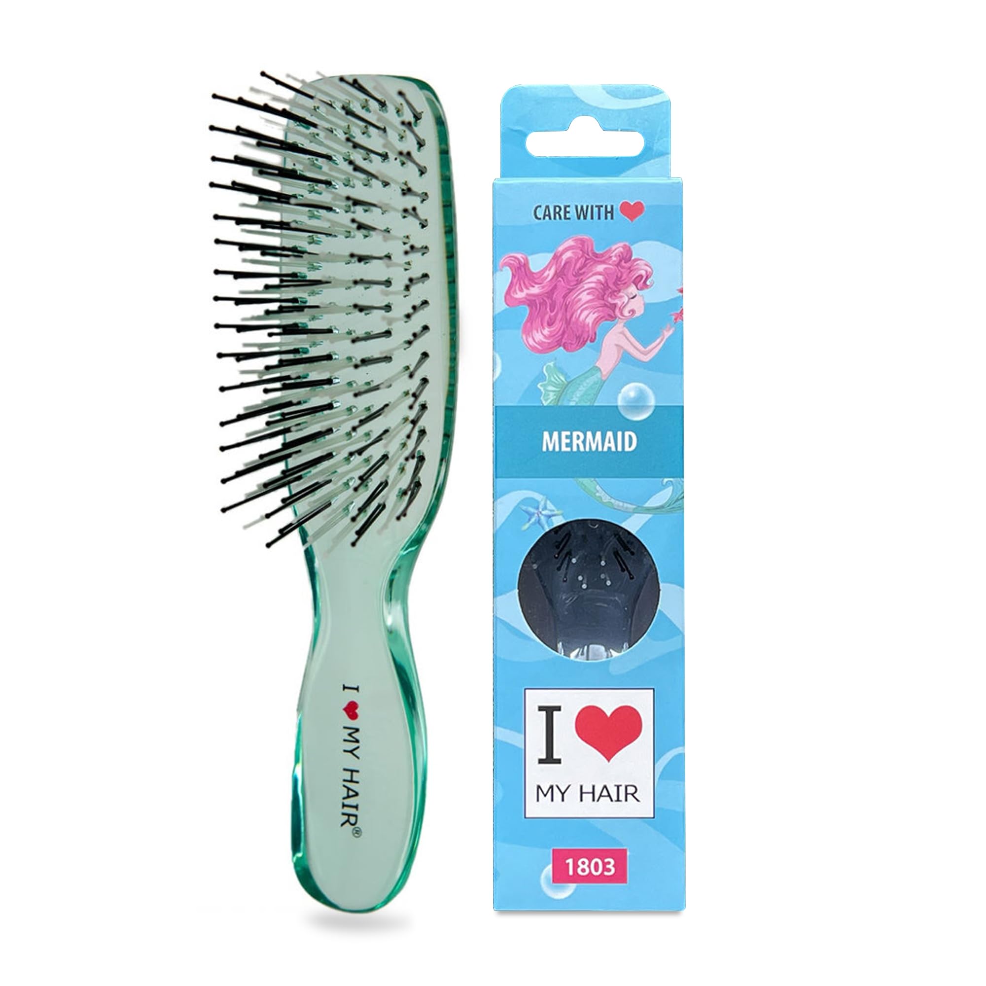 I ❤ MY HAIR Love Detangler Brush - For All Types - Wet or Dry - Mermaid Series - Medium Size - Green