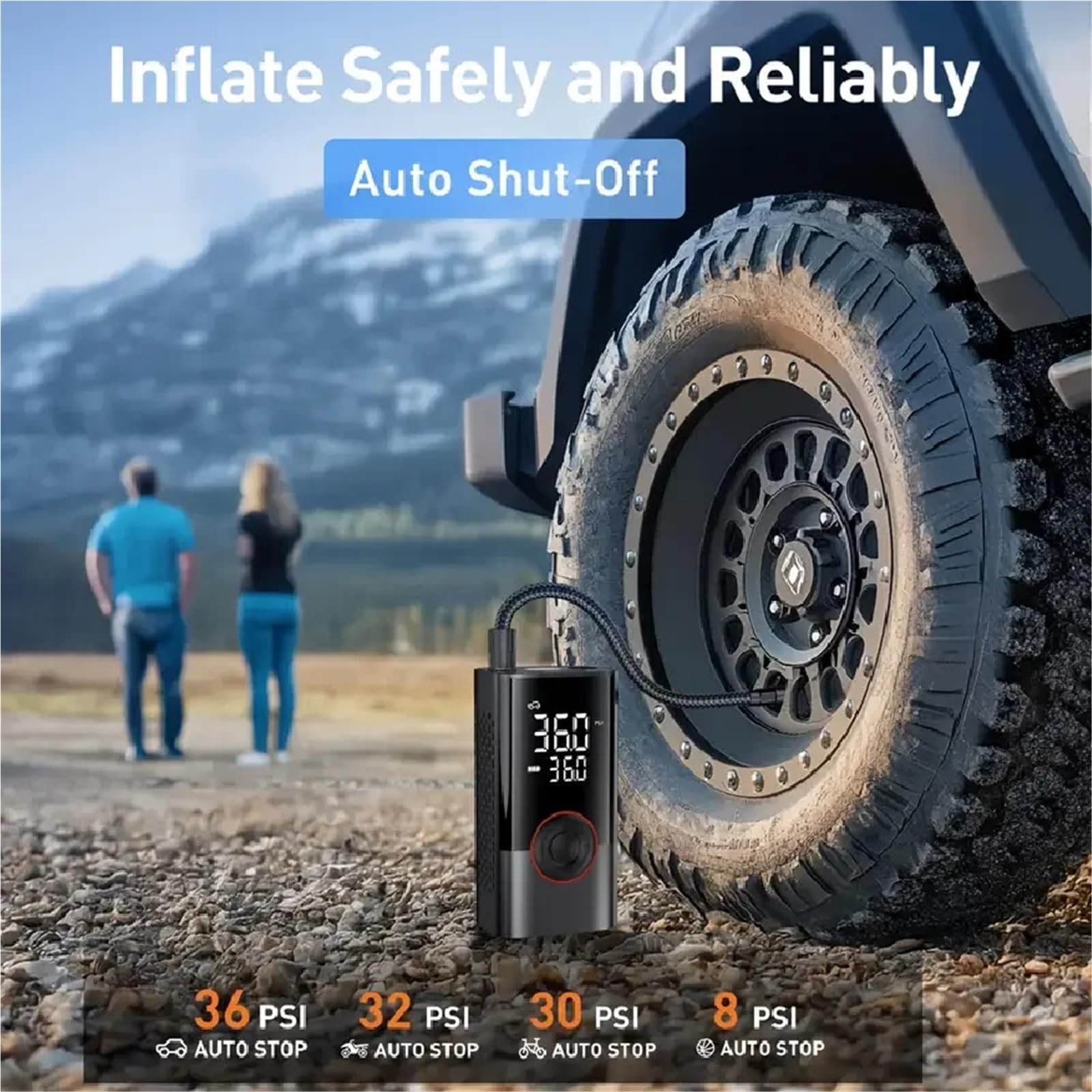 Inflador Ruedas Coche Bomba de Aire de 150PSI, Inflador de neumáticos, compresor de Aire portátil con manómetro Digital para Coche, Bicicleta y Motocicleta Compresores de Aire portátiles