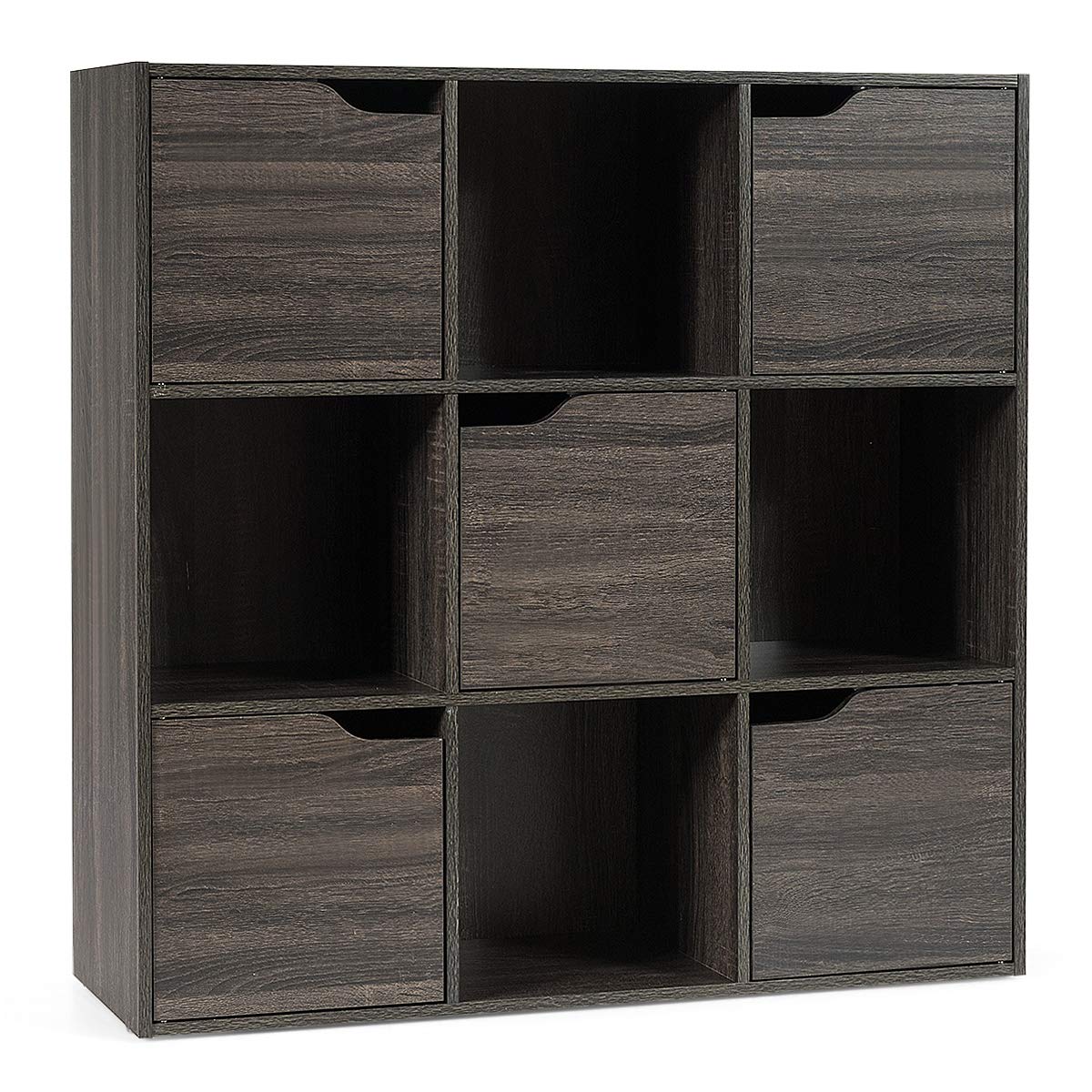 Giantex 9-Cube Storage Organizer, Storage Cabinet with 4 Open Cubes and 5 Cabinets, Freestanding Wooden Cubby Bookcase, Compartment Units for Home