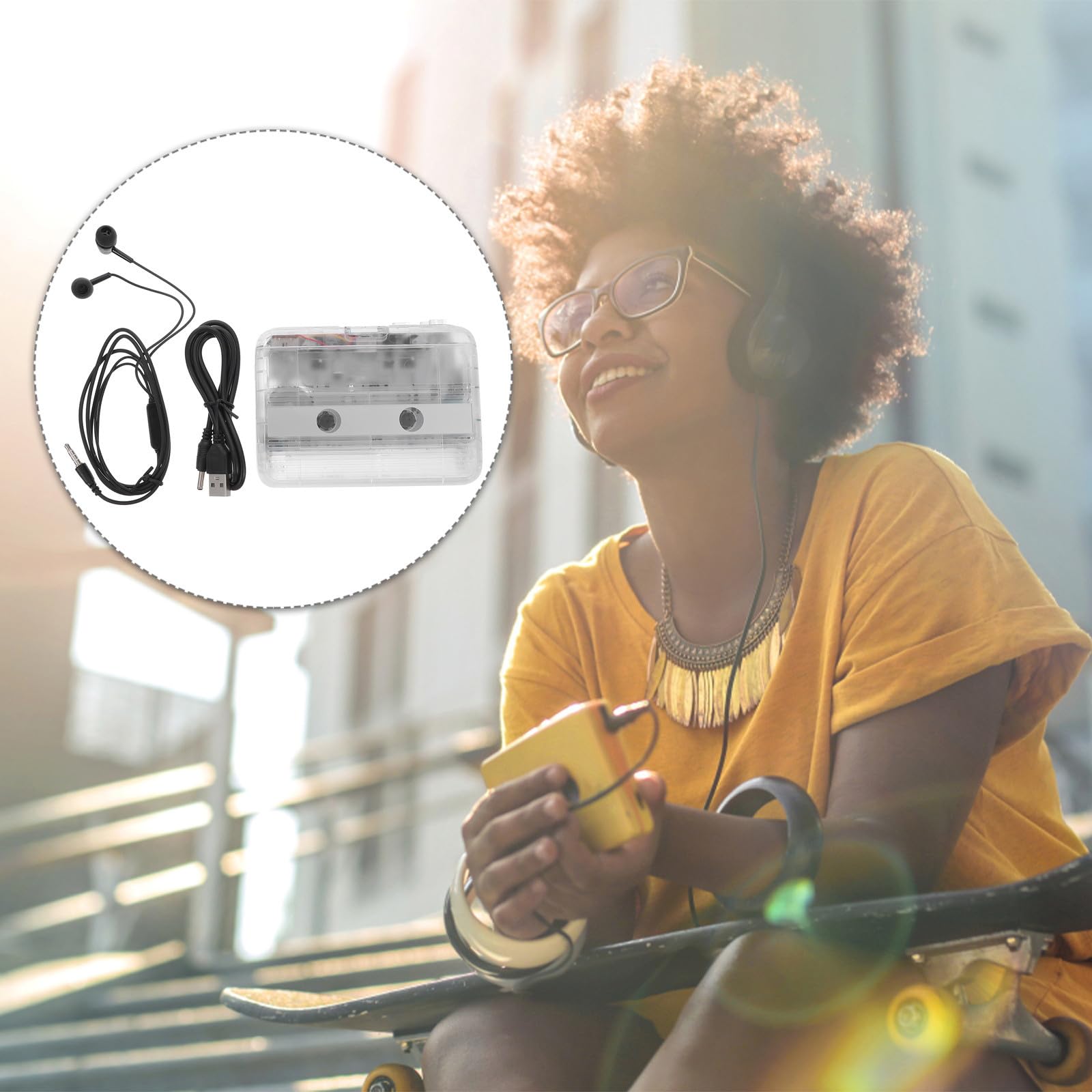 Fm Kassettenspieler Kabelloser Musikplayer mit Transparentem Gehäuse | Abs und Metall, Automatische Kopplung, Drahtlose Ausgabe, Tragbar für Mobile Wiedergabe und Empfang