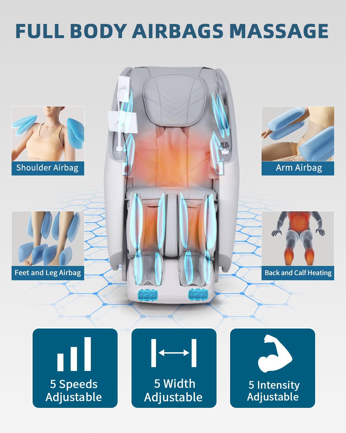 Sillón de Masaje Corporal Completo con Pantalla táctil (Blanco) | masaje 4D, gravedad cero, riel SL, función de calefacción para pantorrillas y espalda, asiento de masaje Shiatsu