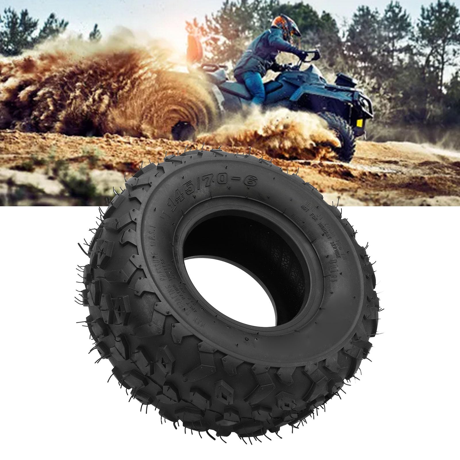 Pneu Tubeless 145/70‑6 Pour ATV UTV Go Kart, Pneus Tout Terrain en Caoutchouc Épais Anti Crevaison Antidérapant