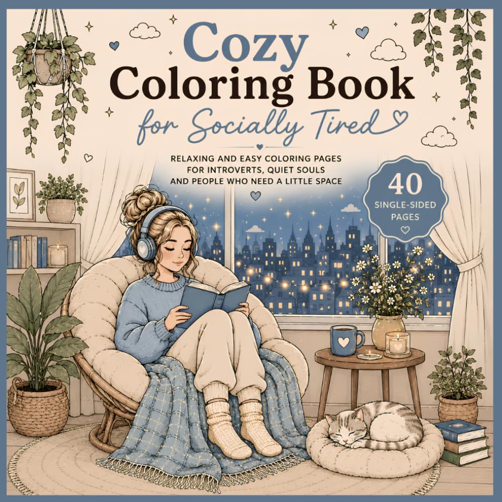 Cozy Coloring Book for Socially Tired: Relaxing and Easy Coloring Pages for Introverts, Quiet Souls, and People Who Need a Little Space