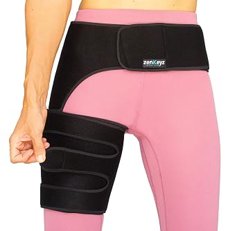 ZENKEYZ Copper-Infused Hip Brace & Thigh Support - Adjustable Compression Sleeve for Work Shifts, Daily Activity & Muscle Recovery - Non-Slip Three-Strap Stability Wrap - Universal Fit Right Leg