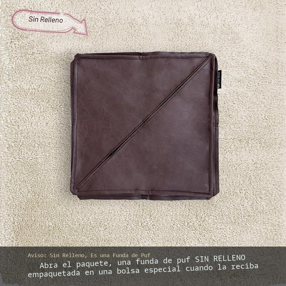 Louis Donne - Puf cuadrado de cuero sólido para sala de estar, puf cuadrado de algodón suave, solución de almacenamiento, reposapiés de pie, oficina al aire libre, marrón - 45 x 45 x 45 pulgadas