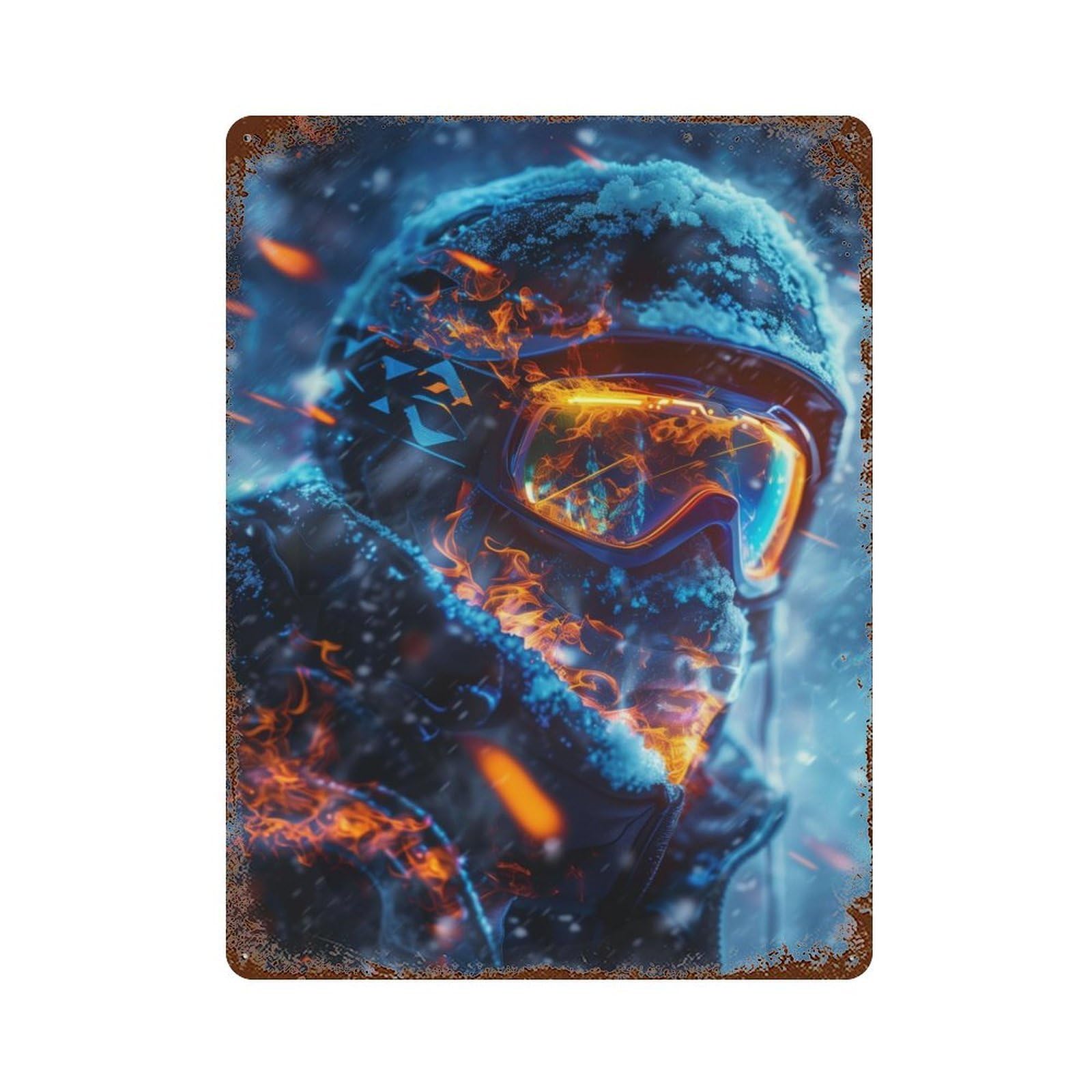Highly Detailed Skier Rusty Metal Tin Sign 15.7"x11.8", Industrial Home Decor for Garage, Pub Or Kitchen