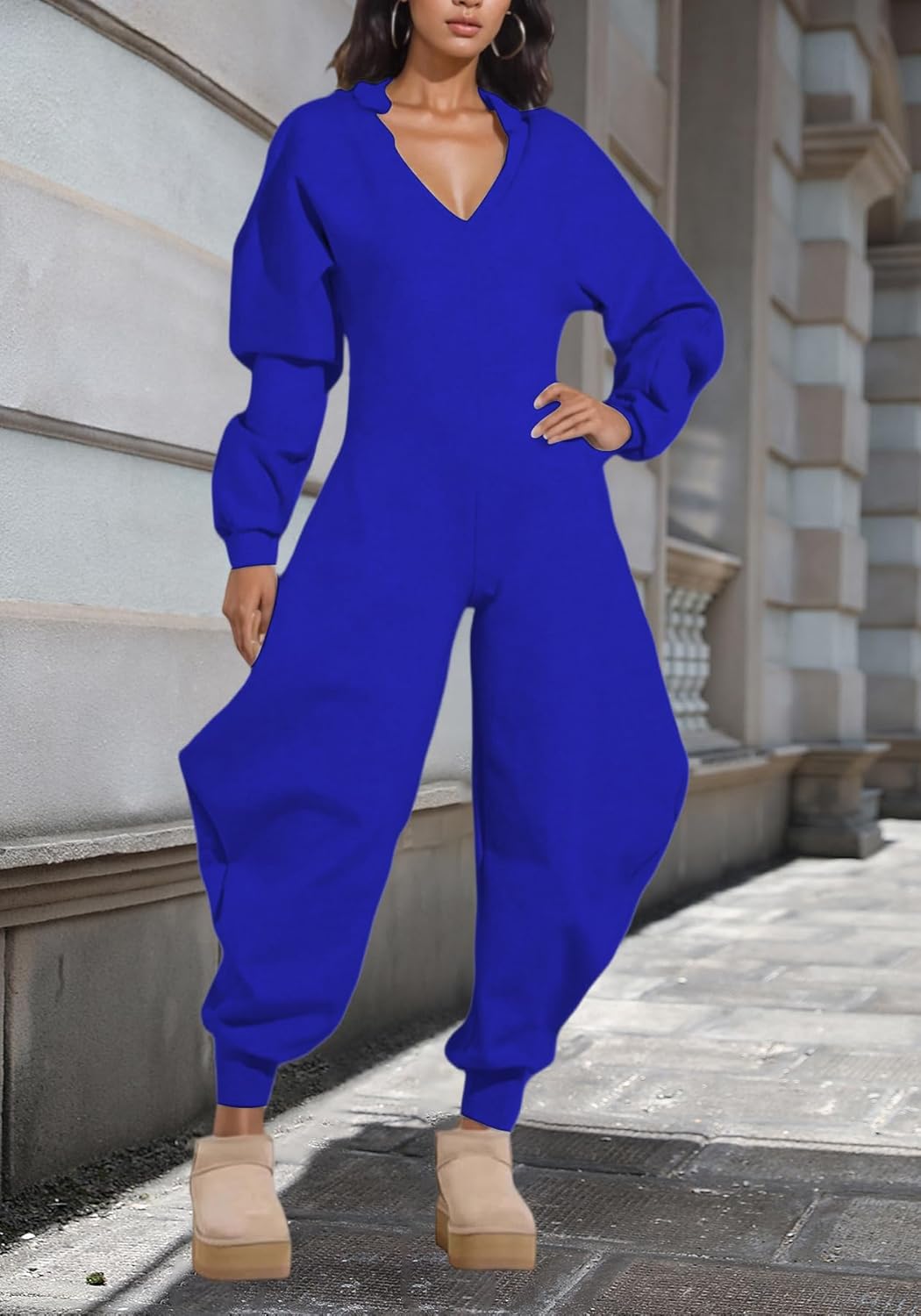 LETSVDO Women's Sexy Long Sleeve Jumpsuits Fall V Neck Off Shoulder Wide Leg Barrel Romper Tracksuit Club Party Outfits - Image 7