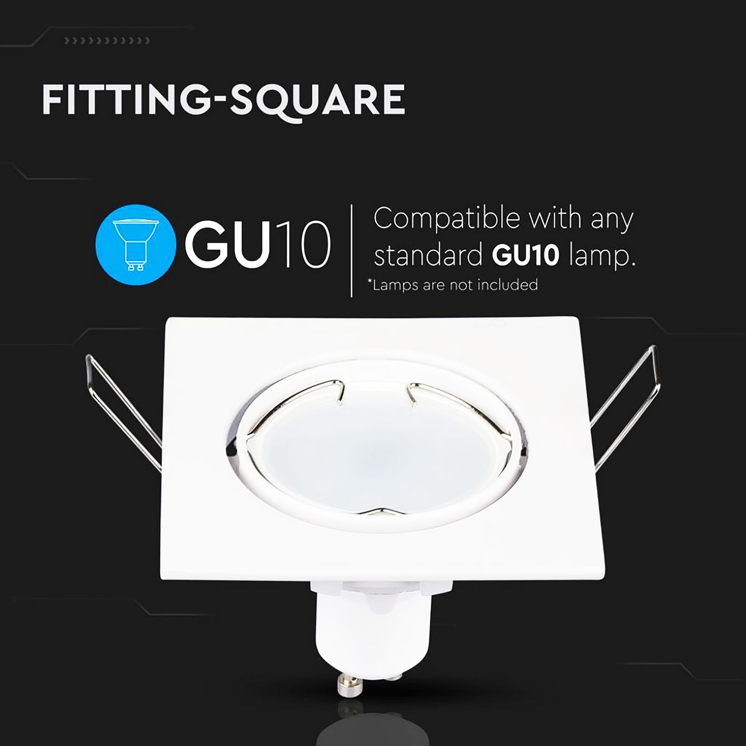 V-TAC 4x Portafaretto LED da Incasso Orientabile in Allumimnio per Faretto GU10-4 Pezzi - Sezione Incasso 74 mm - Cornice Quadrata da Lampadina per Cartongesso, Legno, Mensole, Casa -