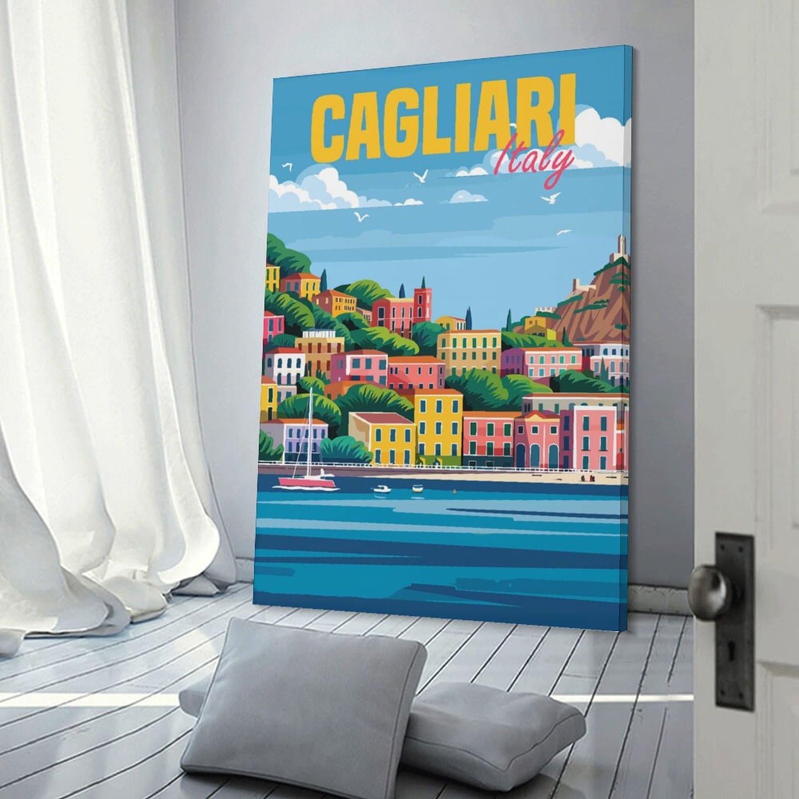Junmoney Cagliari Italy Wall Art Print 20x30inch(50x75cm), for Lounge, Study, Hallway Or Flat Walls, Decorative Artwork with Broad Appeal