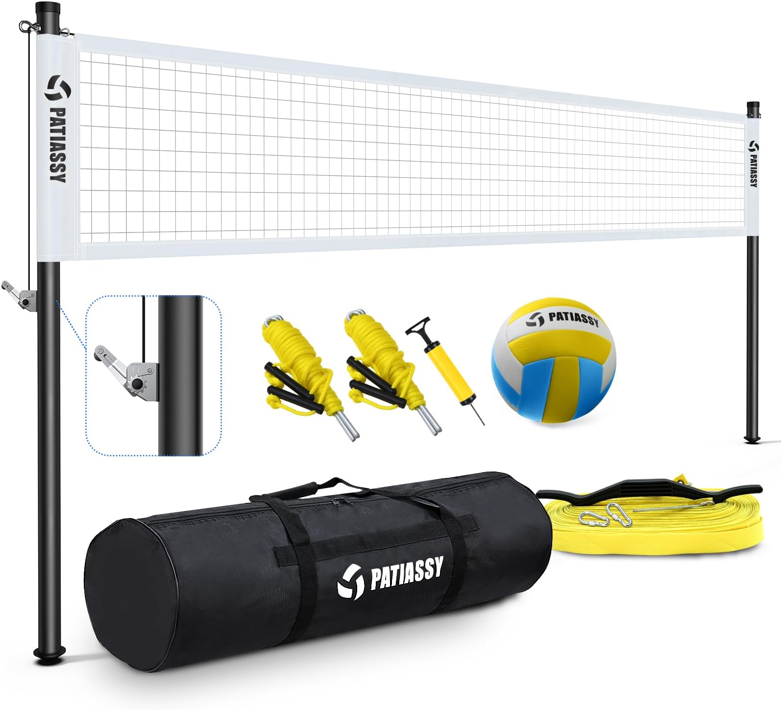 Buy Patiassy Portable Volleyball Tightening Net Set System with Poles