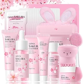 Sakura Skin Care Set Geschenke für Frauen - Skincare Set - Gesichtspflege Beauty set Mädchen - Reiseset Gesichtspflege Set Reinigend & Nährend - Mit Schlammmasken,Serum,Creme,Sonnencreme (29PCS)