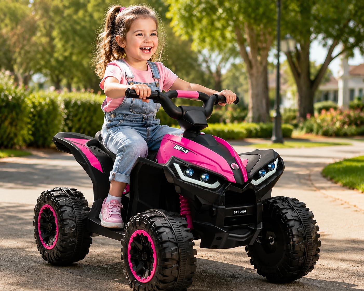Garvee Quad Elettrico per Bambini 12V ATV con Doppio Motore 35W | Mini Quad con Fari LED, Musica, Clacson, Telecomando, USB, Velocità 3–6km/h, Carico 30kg, per Bambini 3-8 Anni, Rosa